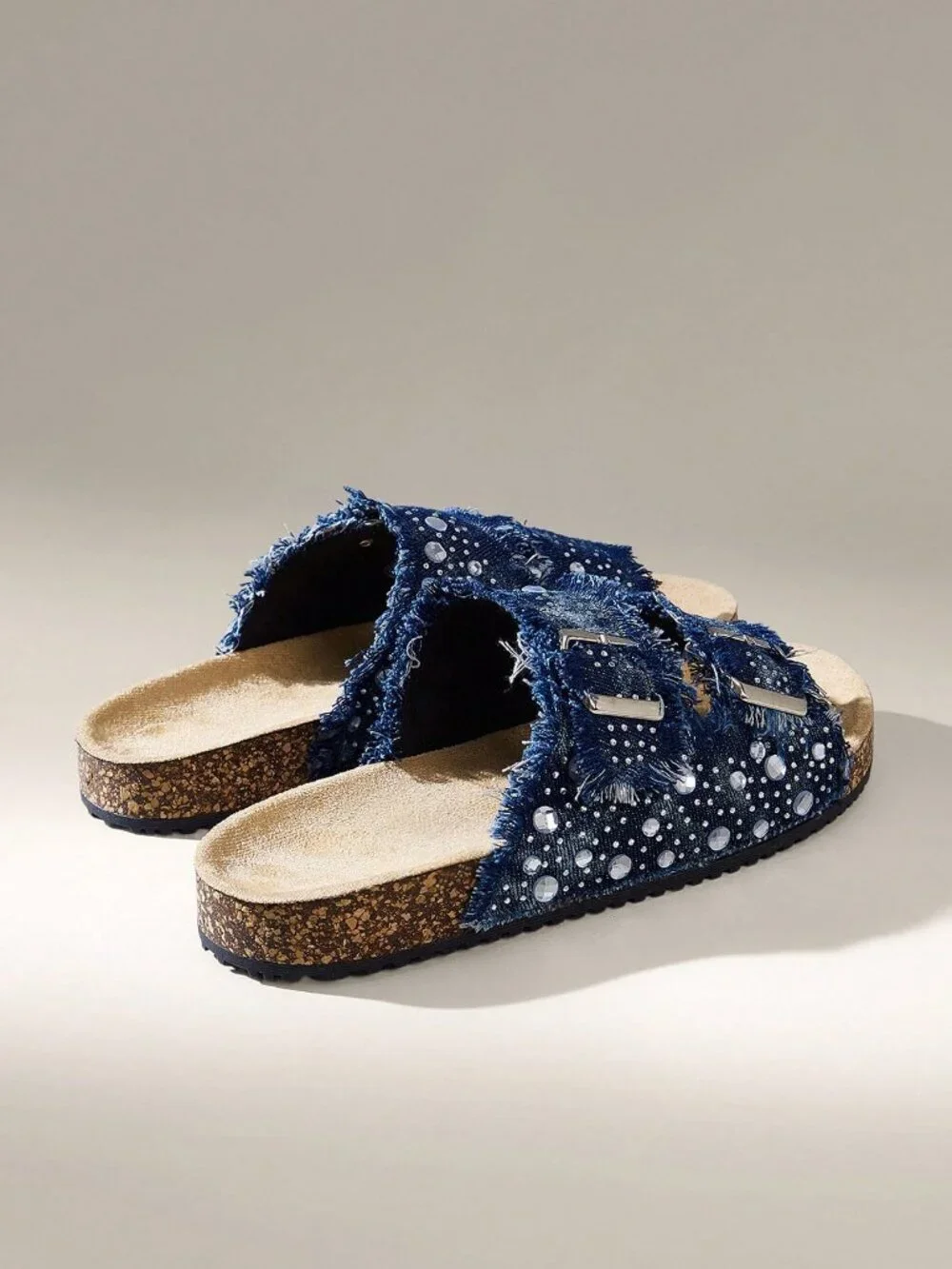 Navy Blue Street Women's Round-Toe Tassel Double Buckle Flat Bottom Shoes